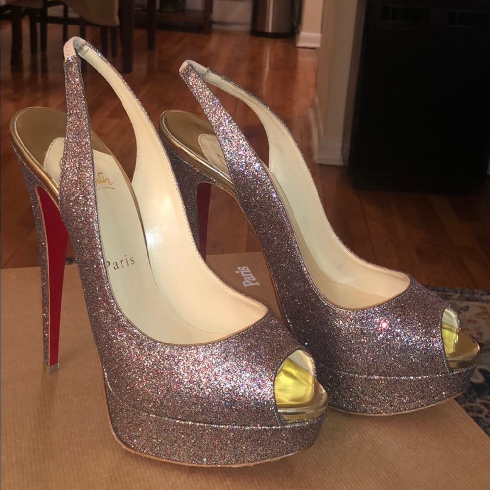 Christian Louboutin Glitter Lady Peep Sling